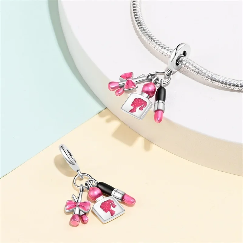 925 Silver Plated Magic Mirror Perfume Princess Angel Trunk Pink Charms Beads Fit Pandach 925 Original Bracelet Fine DIY Jewelry