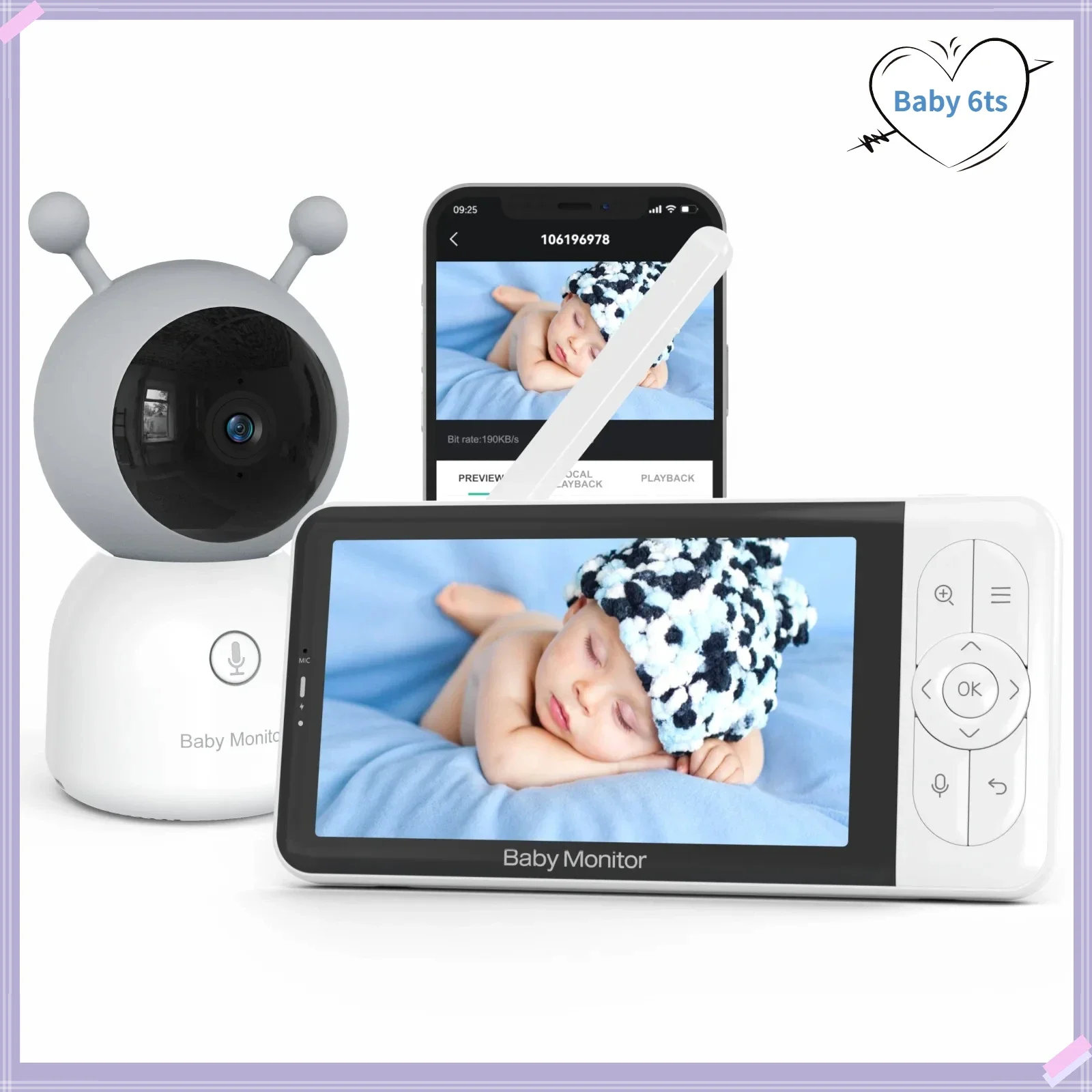 

1080P 2KP WIFI Dual Mode Baby Monitor 5 InchHD Baby Automatic Night Vision Monitor App and Monitor Control Baby Care Device B6ts