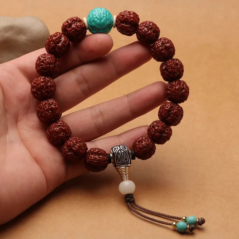 Hand-polished small Rudraksha beads with patina, suitable both men and women, walnut Bodhi seed bracelet, Buddhist prayer be