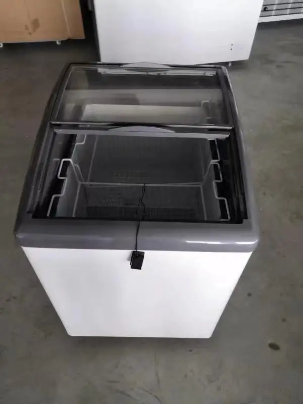 High Quality  Solar Freezer for Ice Cream Selling with Arc Glass Door 158 Litres Body Color Customized