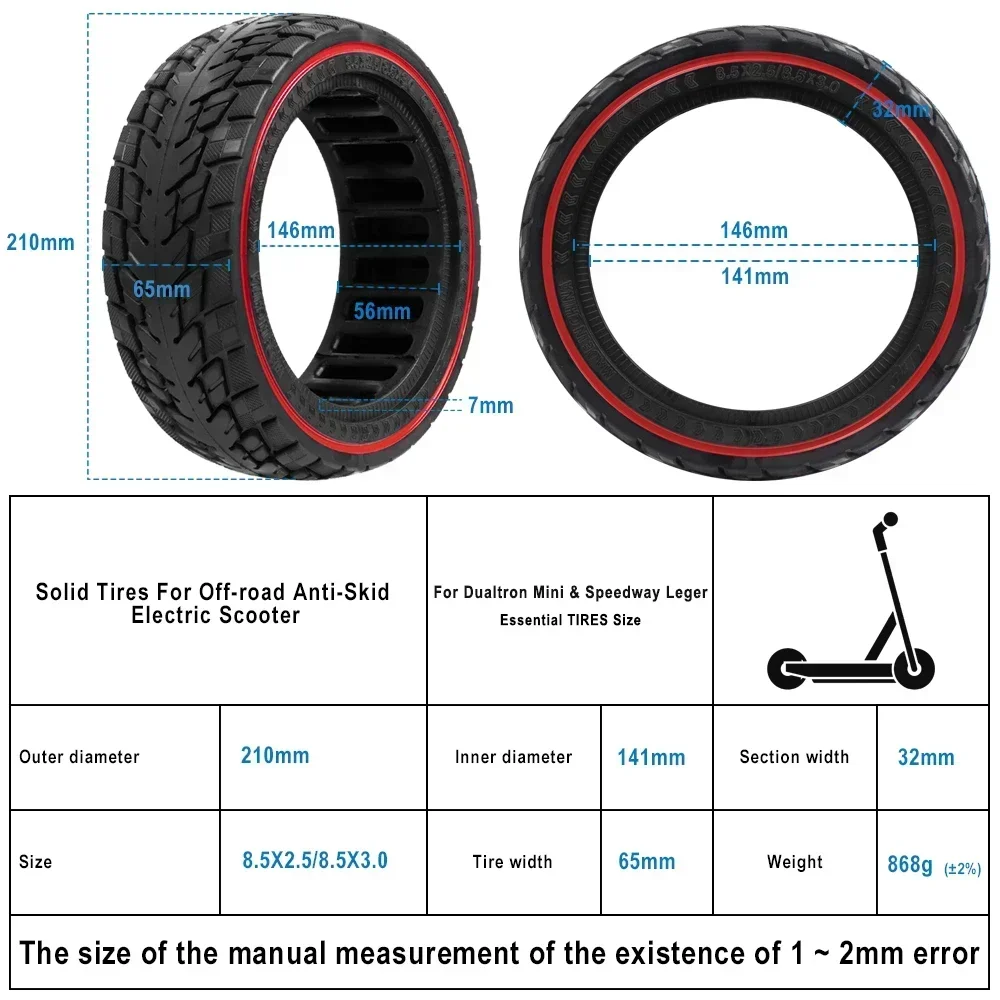 E-Scooter Off-Road Solid Tire 8.5*2.5/3 Front/Rear Tyre For Dualtron Mini for Speedway Leger Pro Explosion-Proof Stab-Proof Tire