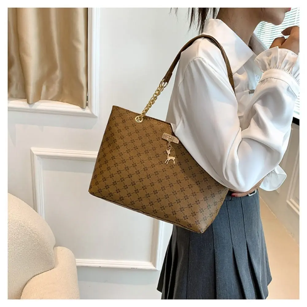 Durable PU Leather Shoulder Bags Large Capacity Printing Shopping Bag Handbags Women image 5
