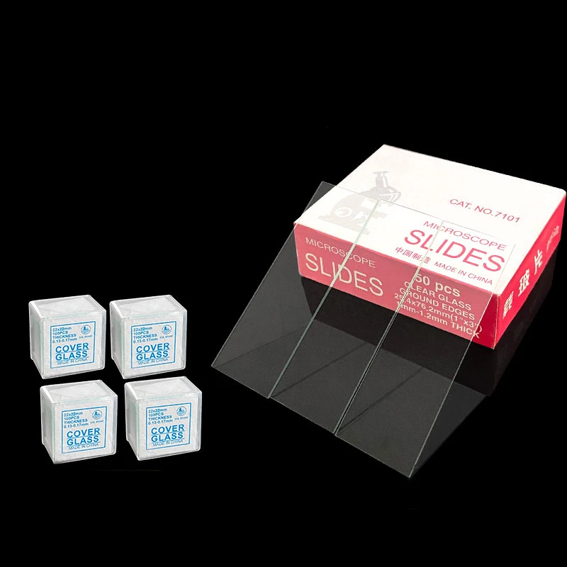 7101 50Pcs of Pre-Cleaned Blank Microscope Slides and 100pcs of 22x22mm Square Coverslips Cover Glass