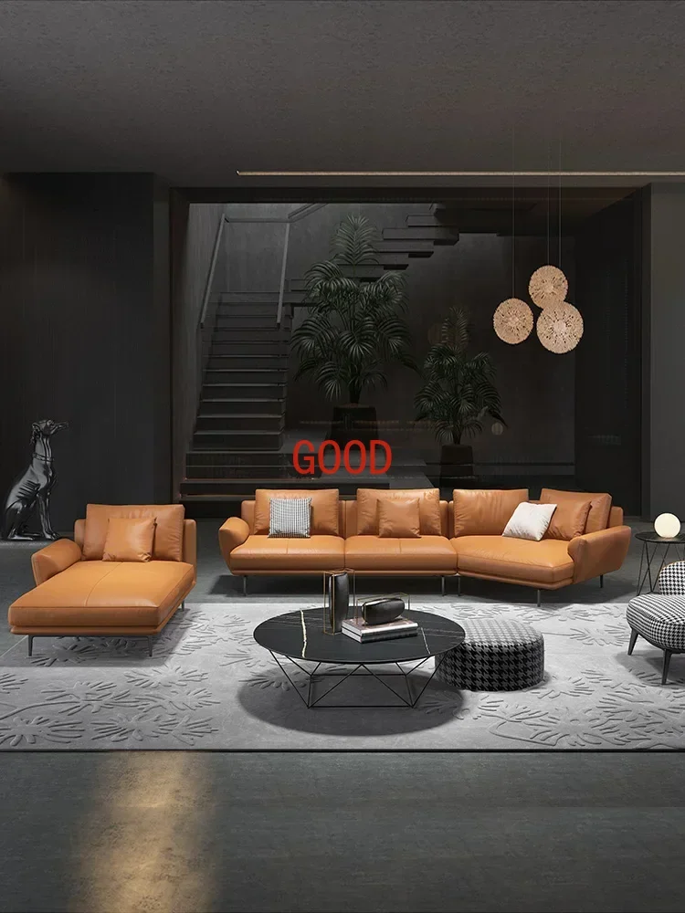 Leather Sofa Combination First Layer Cowhide Orange Style Light Luxury Creative Corner