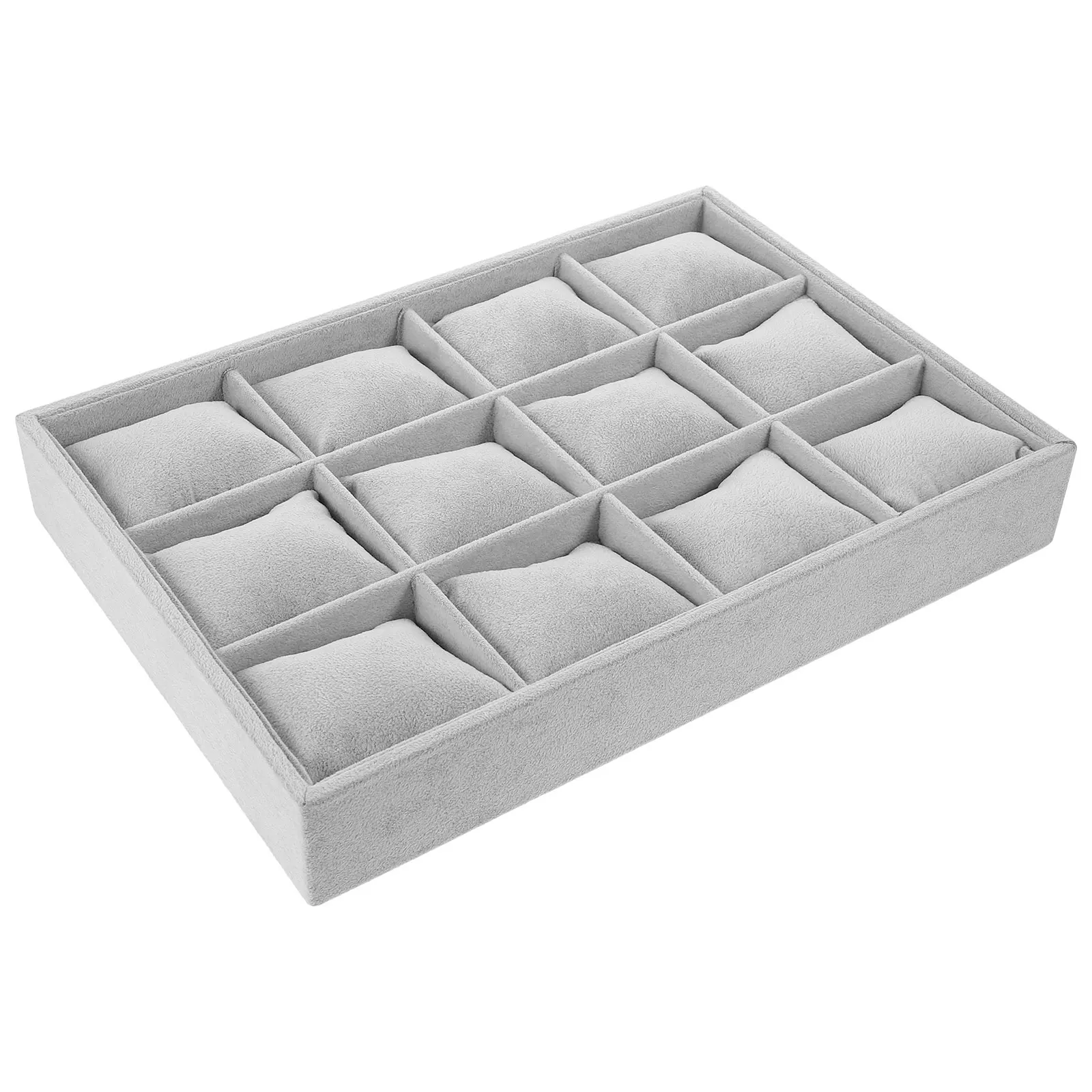 

12-Grid Bracelet Tray Storage Organizer Khaki Soft PP Cotton Jewelry Display Stand Watch Holder With Pillow Decorative Storage