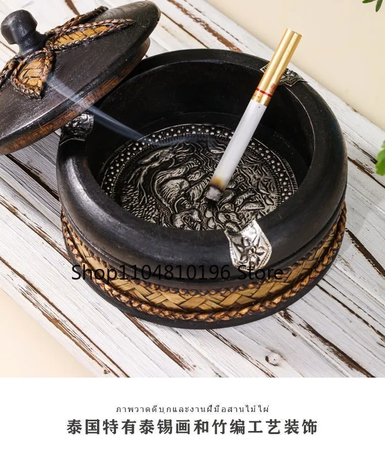 Thai Bamboo Ashtray Wooden Southeast Asian Style Creative Home Decor Piece