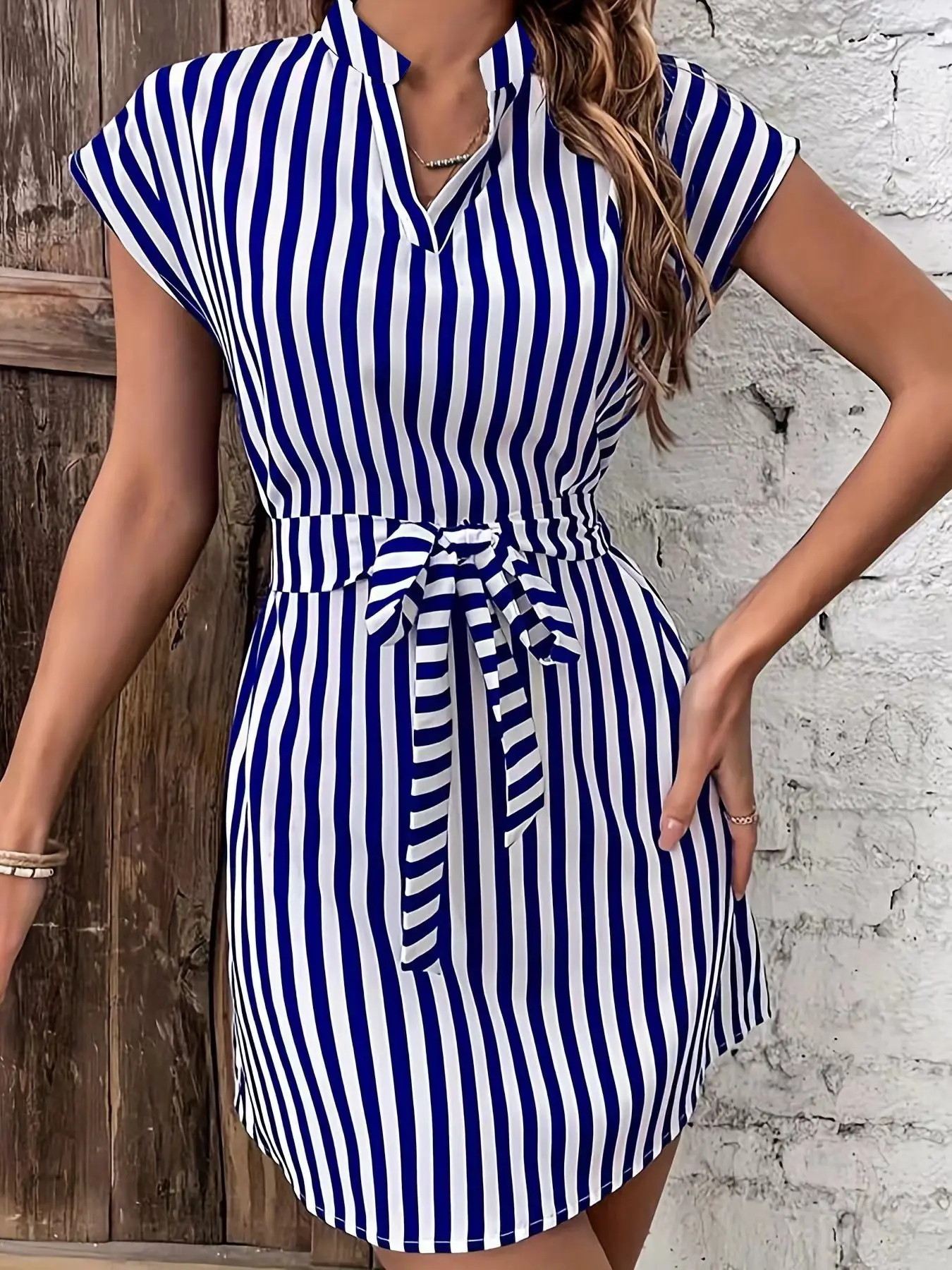 Dresses For Women Summer New V-neck Slim Hip-hugging Grace Stripe Printed Women's Dress Office Mid-length Dress 2025 Vestidos