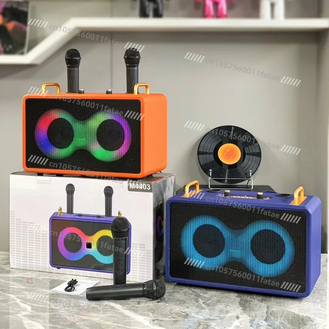Dual 4-inch High-end Leather Wireless Microphone Bluetooth Speaker Outdoor Portable High-power Audio
