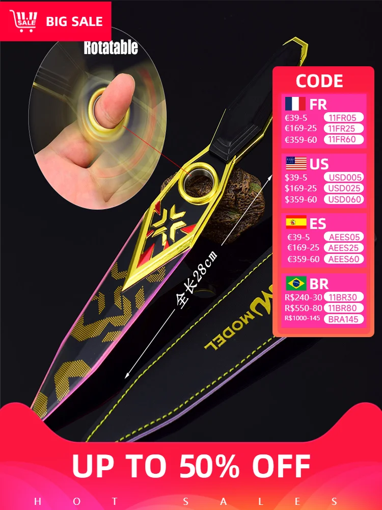 28cm Valorant Championship Kunai Game Peripheral Weapon Model 2023 Special Effects Bearing Rotation Uncut Cosplay Gifts Gift Kid