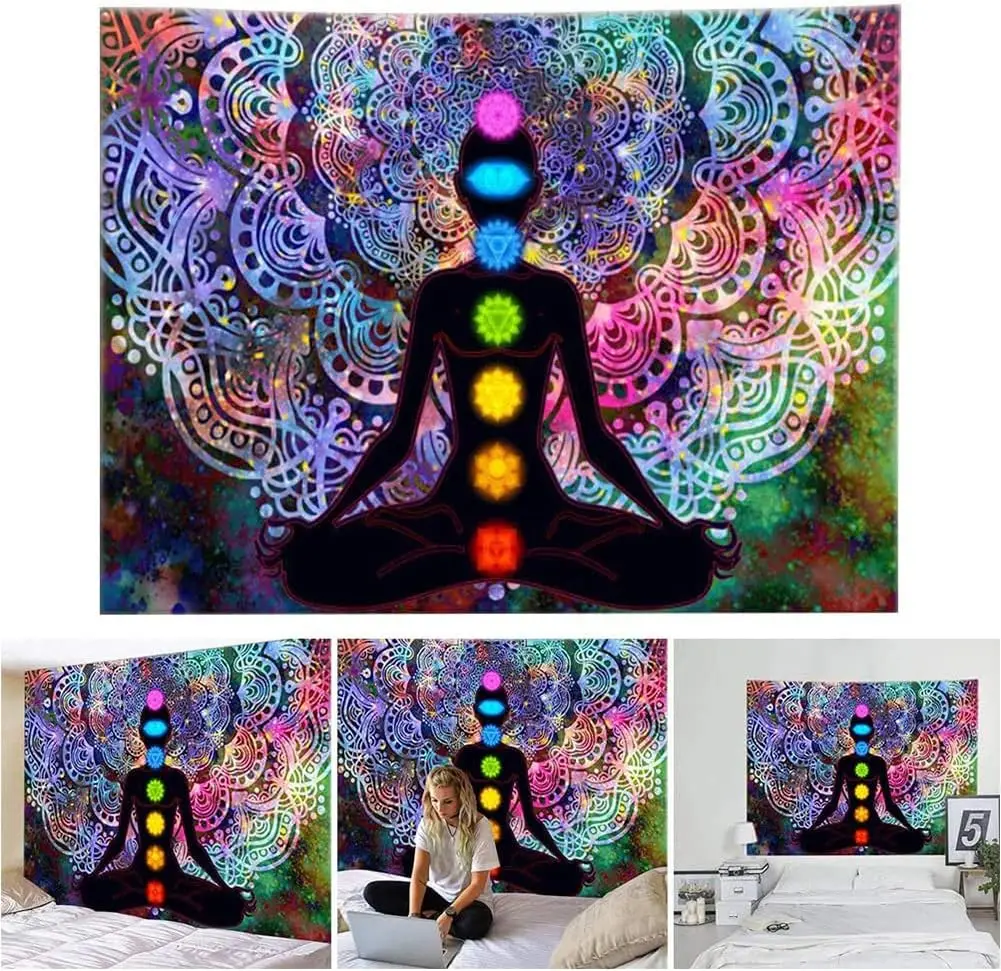 TTBDDM Yoga Meditazione Arazzo, Colorato Mandala Arazzo, Arazzo Parete Yoga Mandala, Meditazione Nello Spazio Arazzo, con 4 Clip
