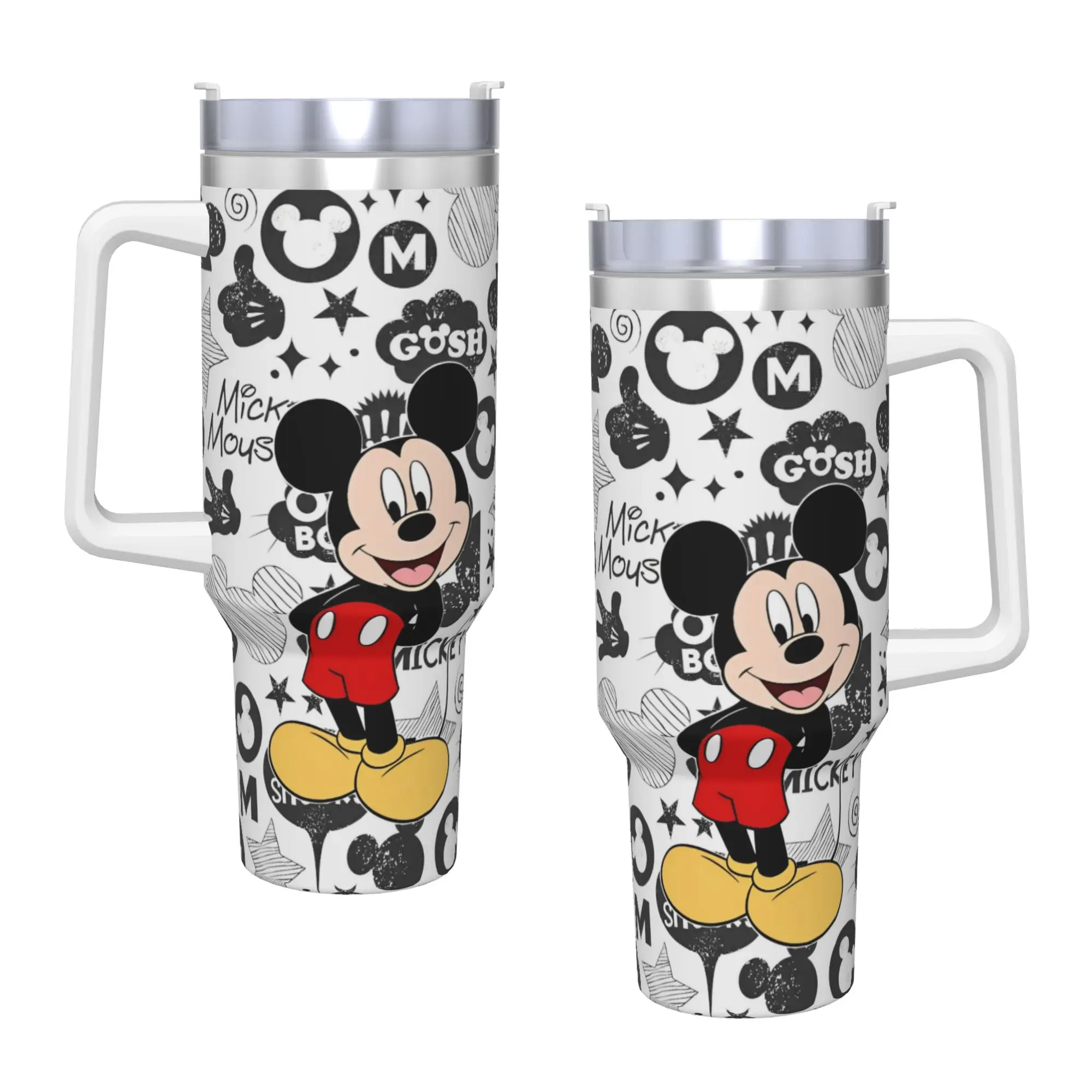 

Valentine's Day GIFT Mickey And Minnie Tumbler With Straw Stainless Steel Mug Double Wall Vacuum Insulated for Cold Or Hot 40oz