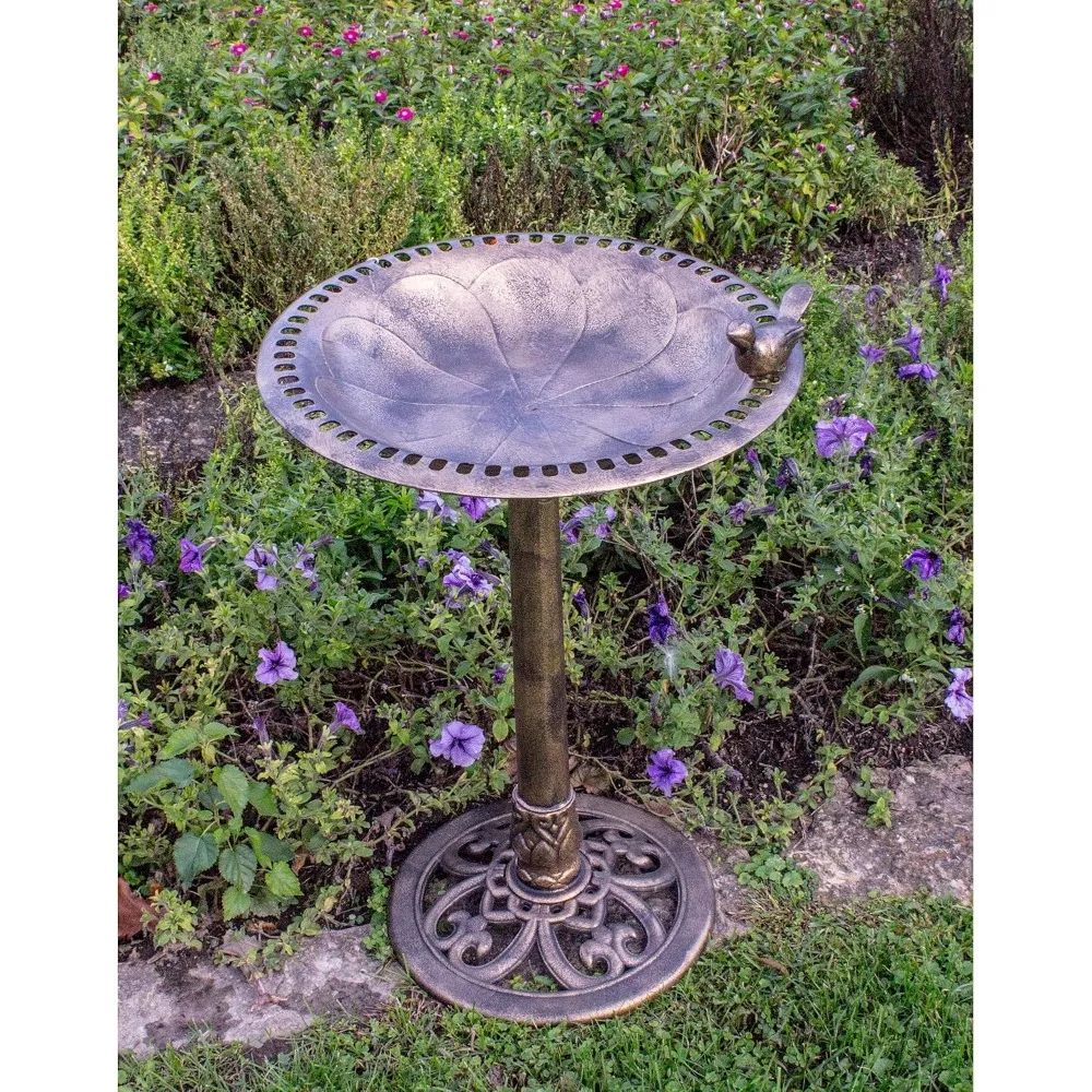 PATIO · HOME · GARDEN 912449-WB Outdoor Garden Bird Bath- Bronze- Weather Resistant Polyresin-30 Inch-Backyard Expressions