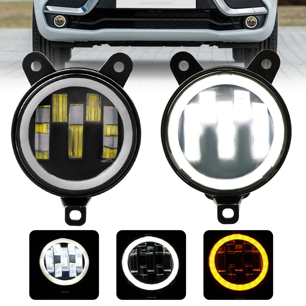 Pair 3.5inch Round Led Fog Lights driving light with White amber Halo For lada Priora Gazelle Russia cars fog lamp