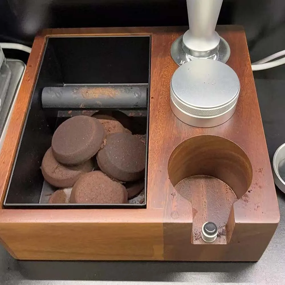 51/53//58mm Coffee Knock Box Filter Holder Tamper Stand Walnut Wood Espresso Distributor Mat Base Rack For Barista Accessories
