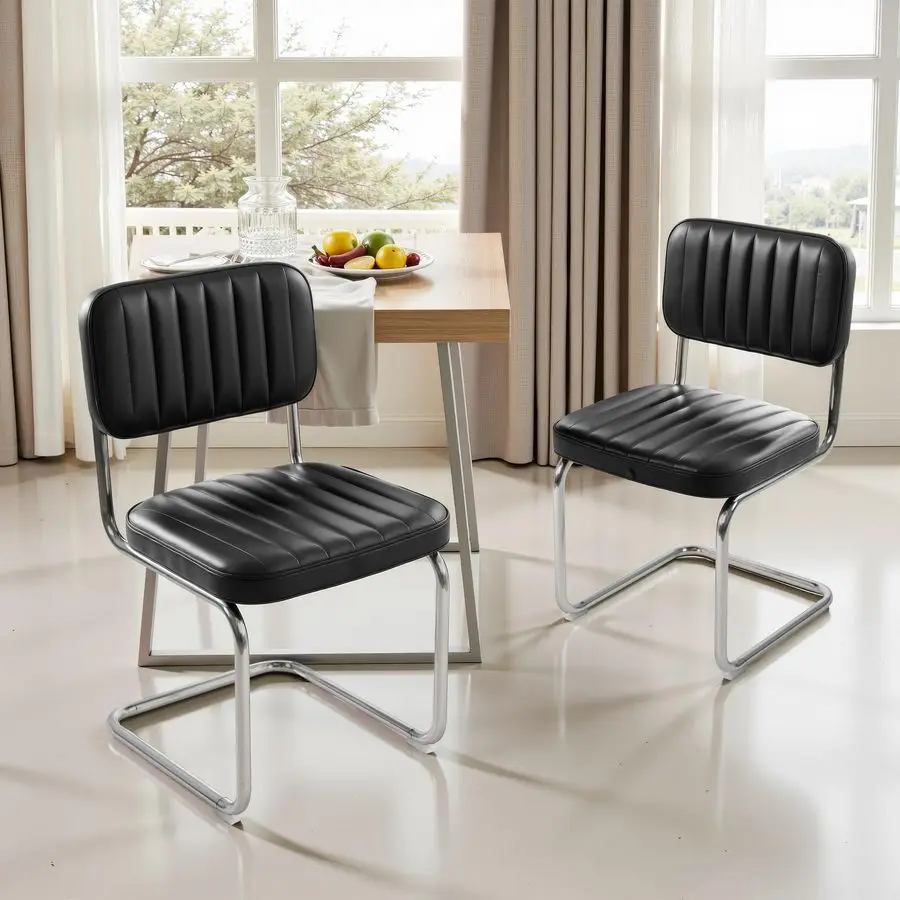 

Faux Leather Dining Chairs Set of 2, Modern Upholstered Dining Room Chairs Armless Accent Chairs with Comfy Seat amp Backrest, B