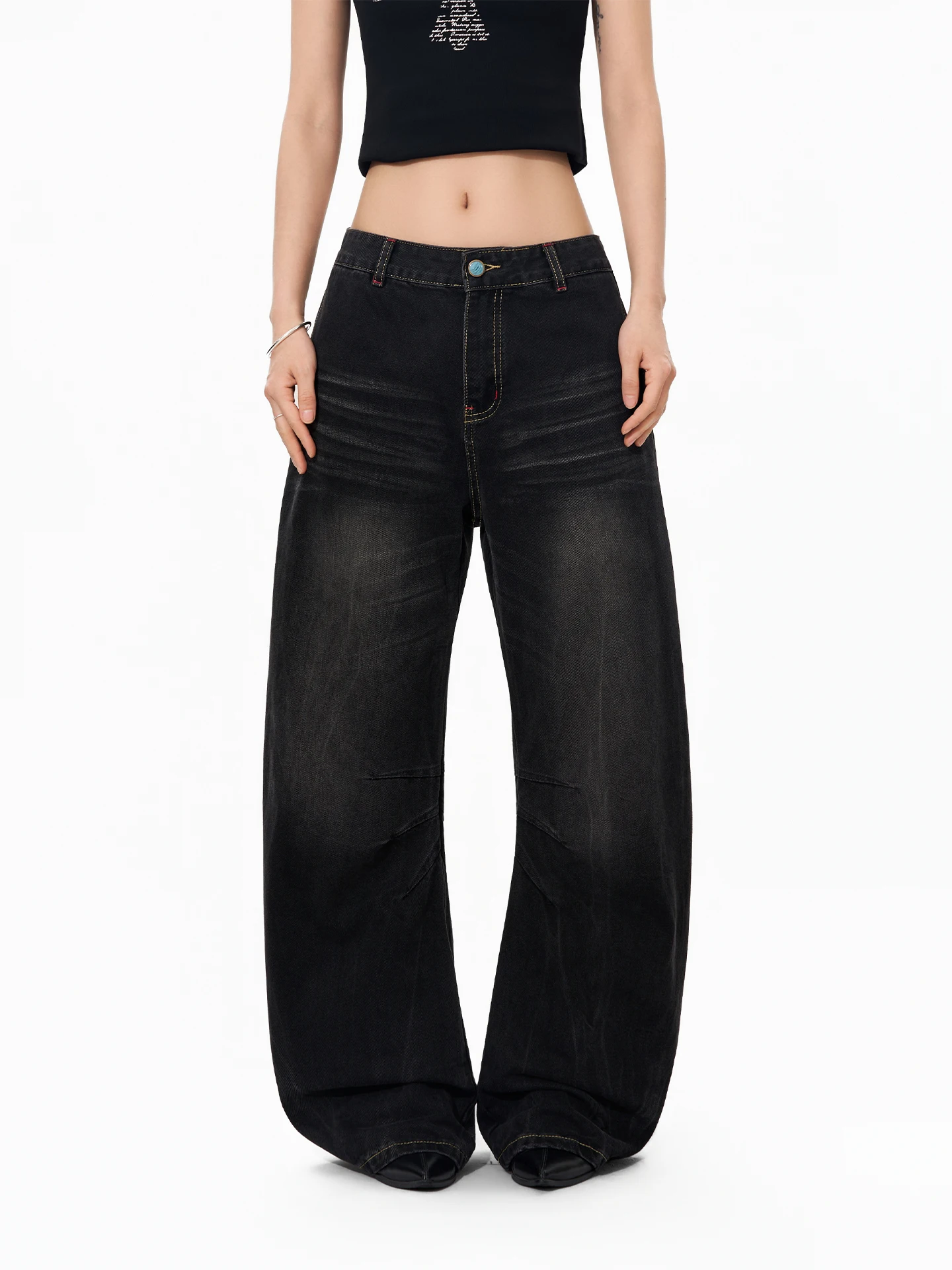 

Винтажные джинсы с эффектом потертости, широкие брюки унисекс в американском уличном стиле, универсальные, свободного кроя