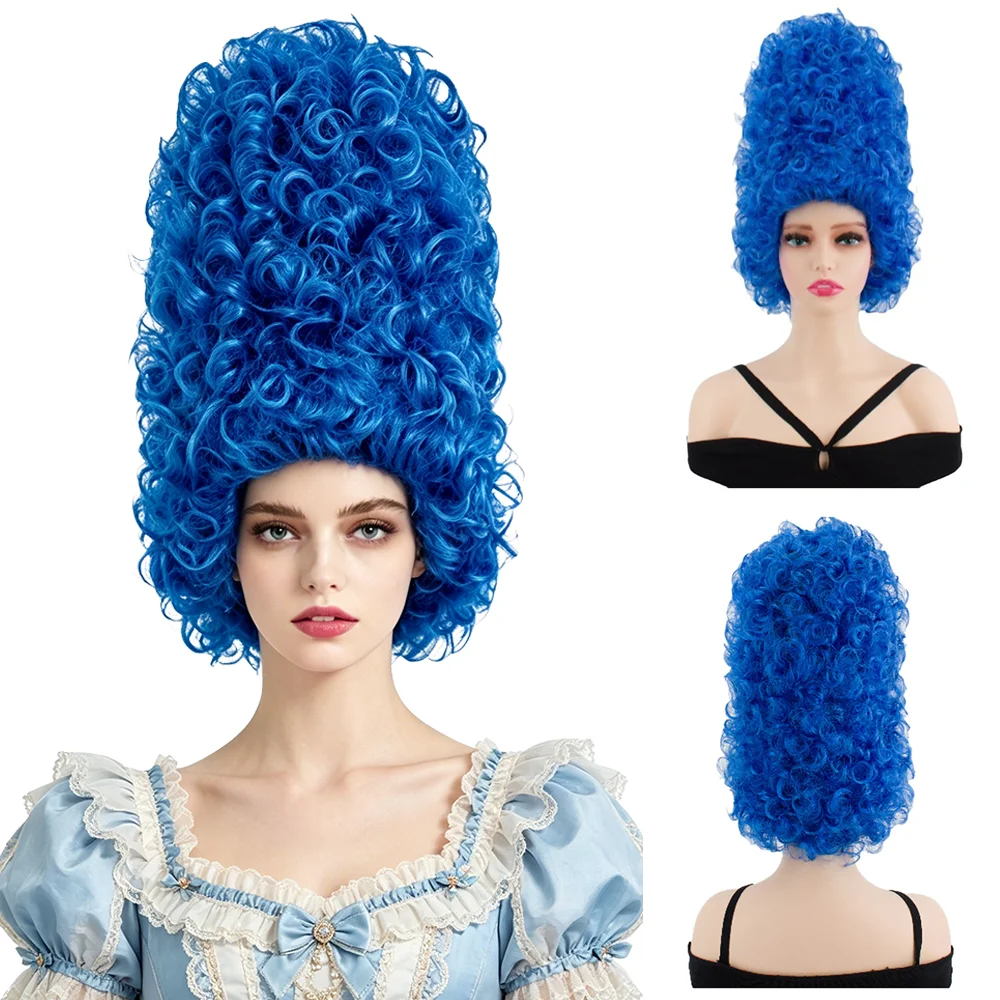40cm Tall Blue Beehive Wig Fluffy Curly Cosplay Heat Resistant Synthetic Wig For Adult Women Halloween Carnival Costume Party