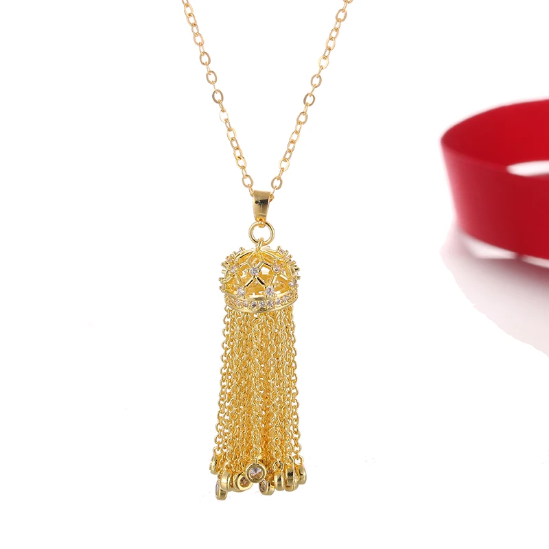 LXOEN Hot Fashion Tassel Long Necklace with Cubic Zirconia Crown Necklaces For Women 2017 Statement Crystal Jewelry collares