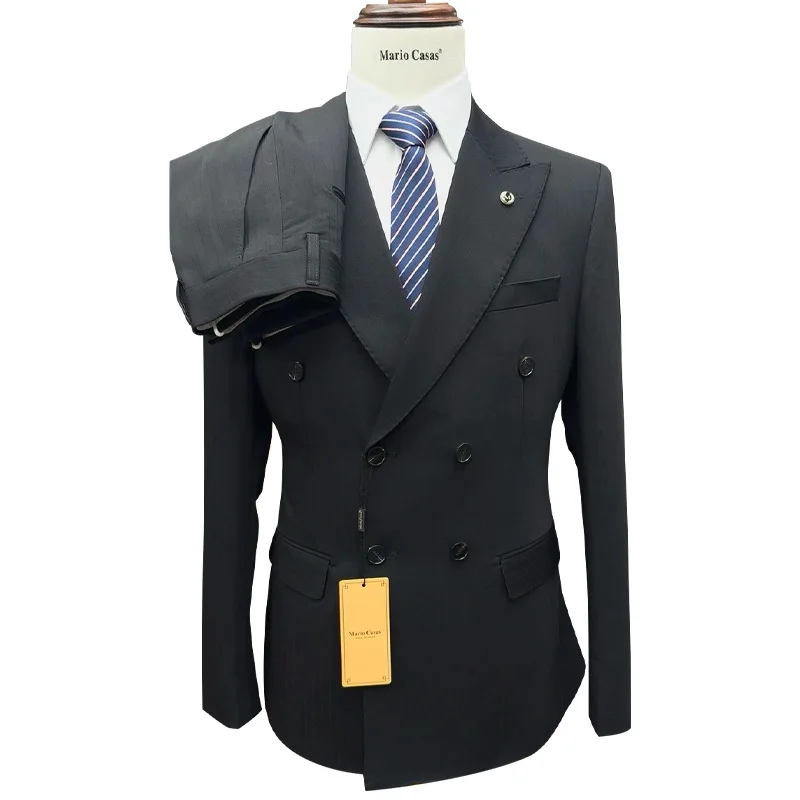 Classic Striped Men's Suit Set for Wedding Dress Formal Double Breasted Breasted Jacket Pants for Business Men Groomsmen