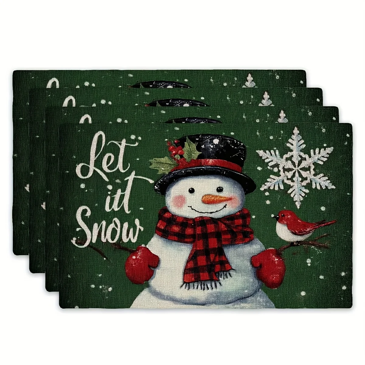 4pcs Set of Printed Placemats - Cardinal Snowman 