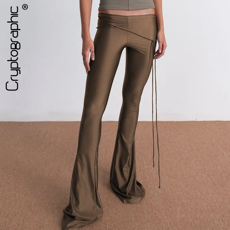 

Cryptographic Summer Solid Flared Pants Rave Festival Outfits for Women Slim Fit Low Rise Sexy Sweatpants Yoga Pant Streetwear