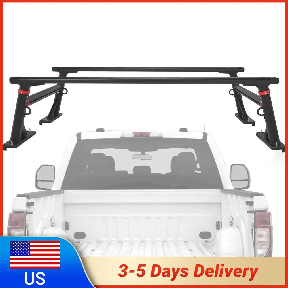 

Багажник на кузов грузовика, грузоподъемность 800 фунтов, алюминиевый, регулируемый по высоте 18-28 дюймов, с поперечными перекладинами для Ford/Gladiator/Tundra/Tacoma/Nissan