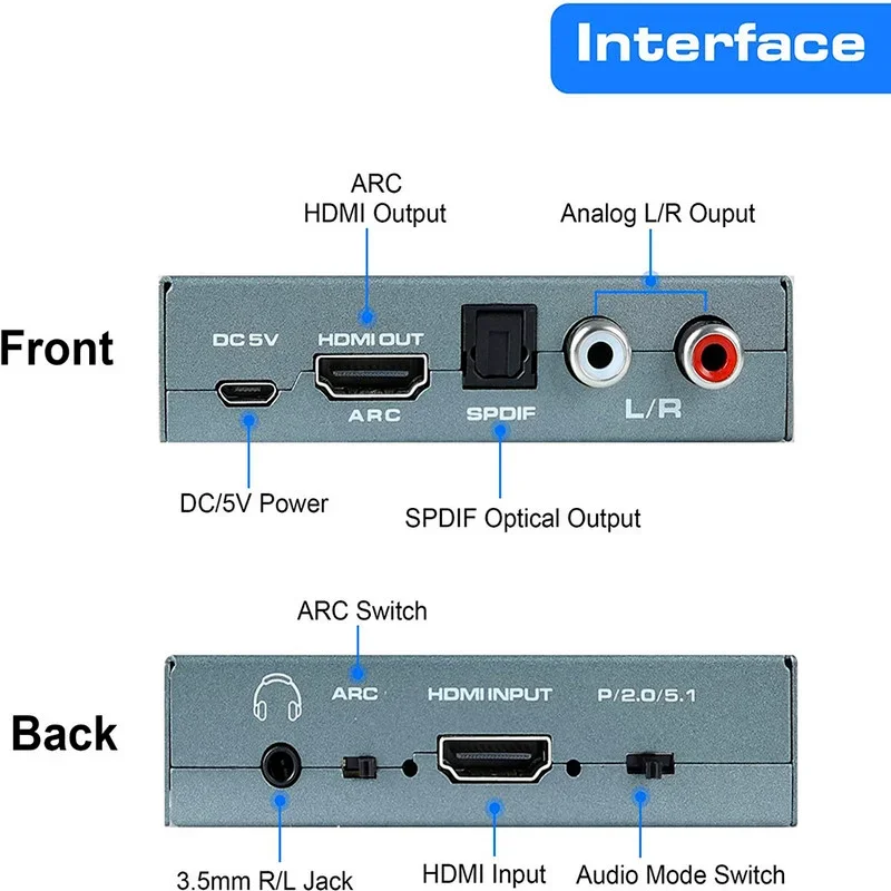 HDMI 2.0 Audio Extractor To RCA 4K 60Hz YUV4:4:4 HDR  Audio Converter Adapter 4K To Optical TOSLINK SPDIF