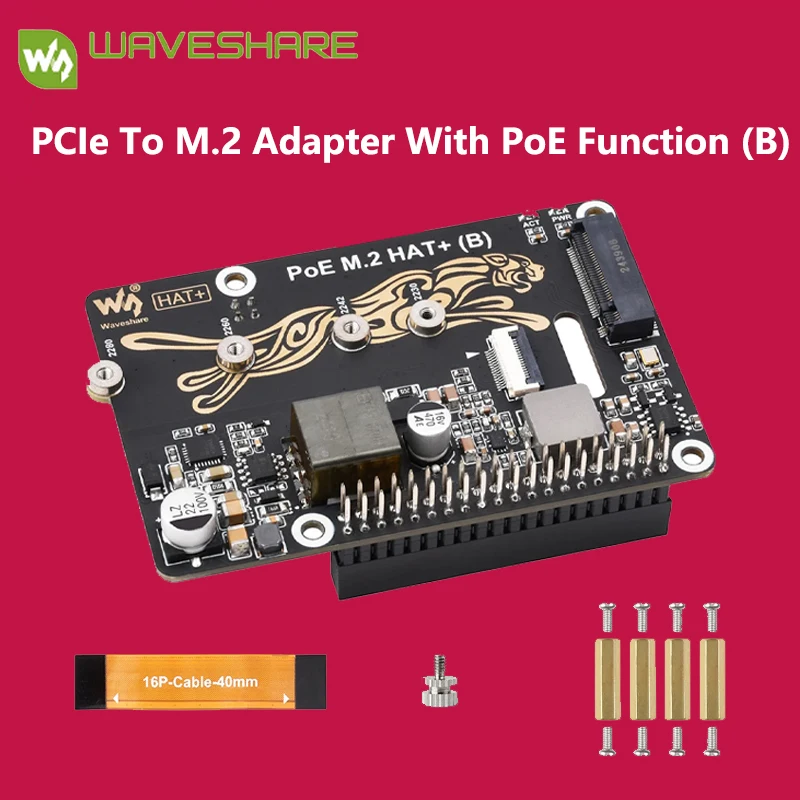 Raspberry Pi 5 PCIe To M.2 Adapter With PoE Function (B) Waveshare Supports NVMe Protocol M.2 Solid State Drive High-speed