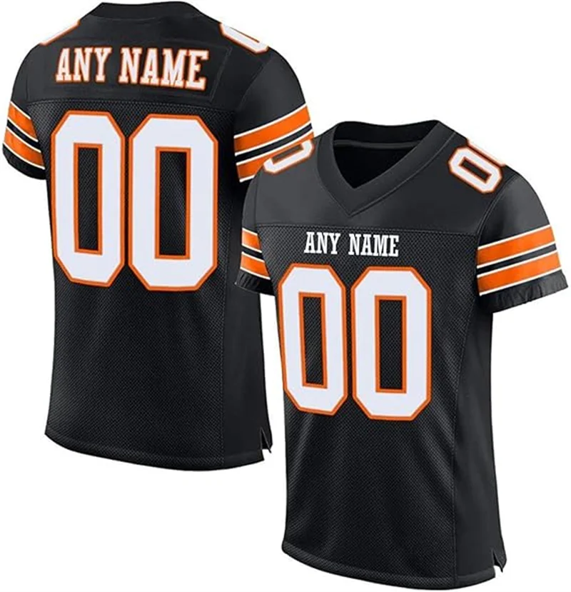 Free Custom Name Number Jersey Men Women Black Gold Stripe V Neck Short Sleeve Personalized Sports Training Football Shirts