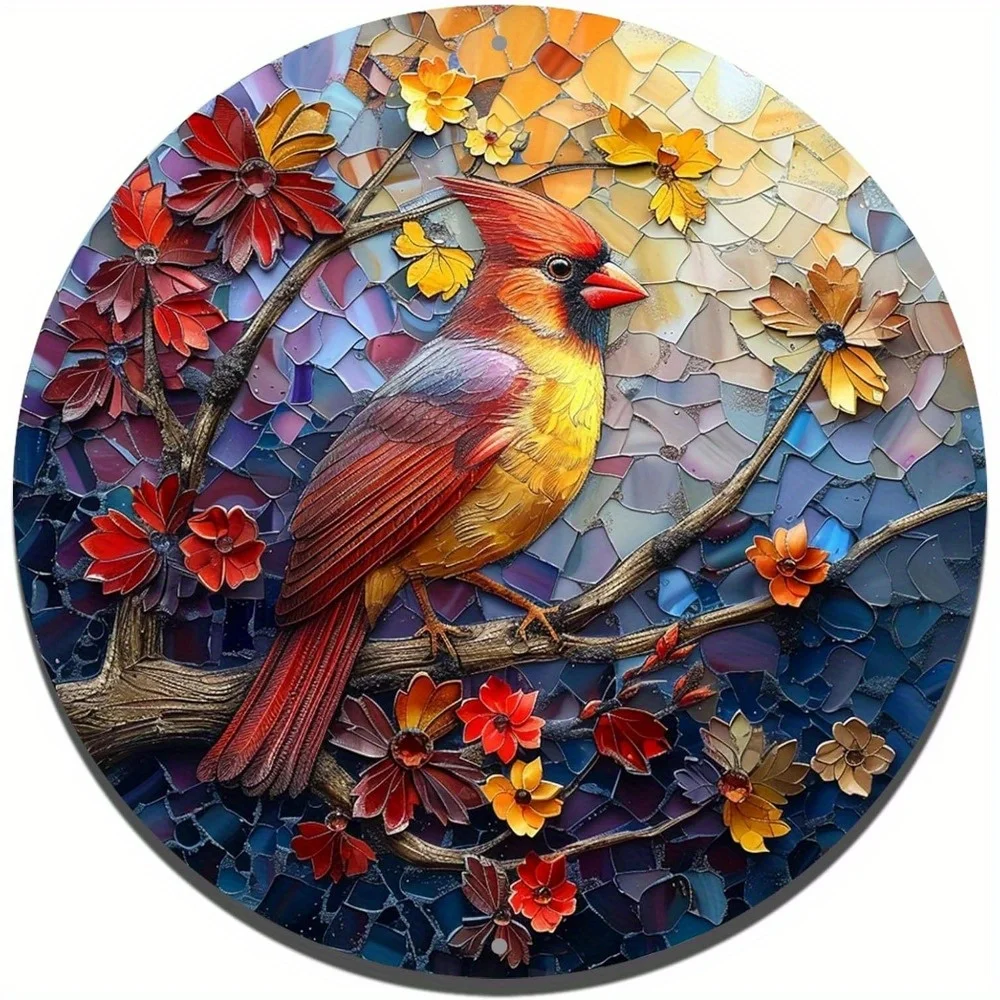 

Round Aluminum Flat Sign, Cardinal Themed, Painted, Realistic Art, Office Room, Home Door Decorations, Wall Art Decor, Plaque