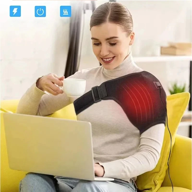 USB Electric Shoulder Brace Arm Pad 3 Gear Heated Massage Shoulder Support Massage Belt Gifts Health Care Keep Warm image 3