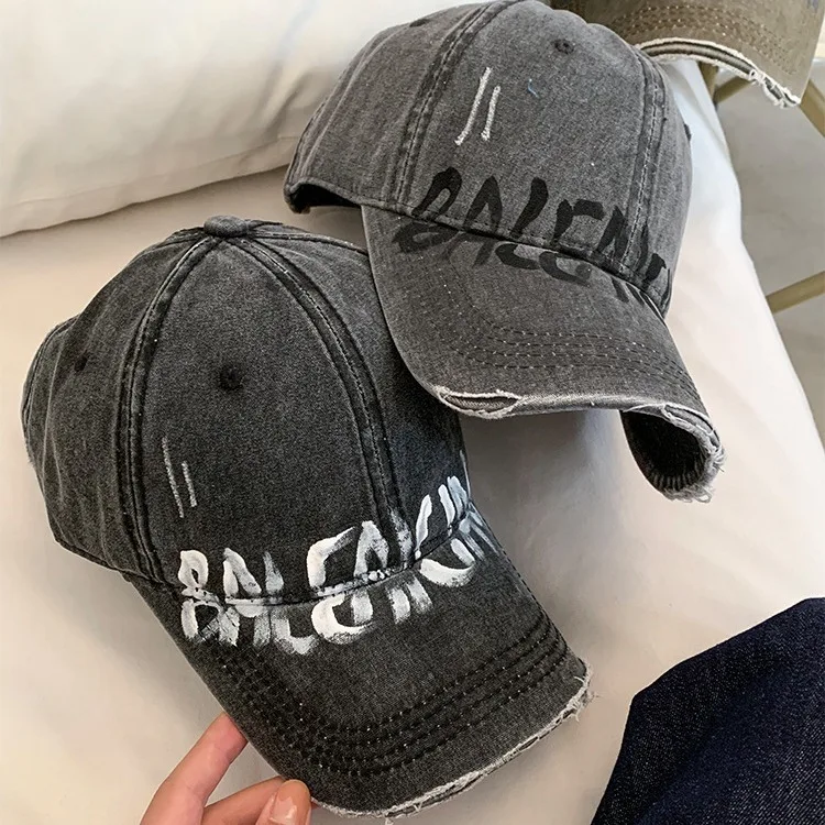 Retro Alphabet Summer Gray Baseball Cap Female Peaked Cap Wide Brim Versatile Casual Hat