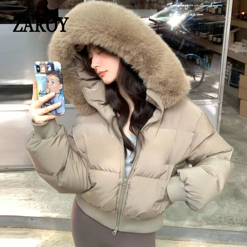

ZAROY Fur Collar Hooded Winter Jacket Casual Outerwear Thicken Warm Cotton-padded Short Coat Korean Parkas Chamarras Пухов
