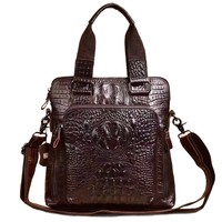 Alligator Pattern Genuine Leather Bag for Man Brown Crocodile Cow Leather Satchels 2025 New Boy's Shoulder or Crossbody Bag