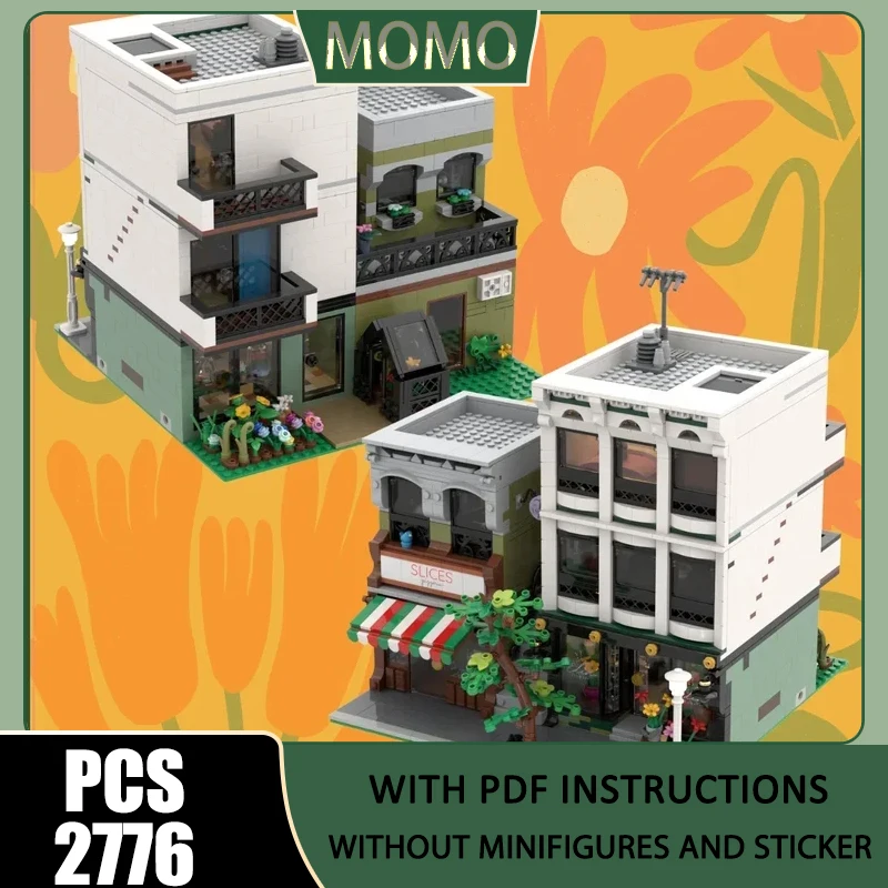 

Moc Building Blocks Modular Pizzeria and Flower Shop Model Technology Brick DIY Assembly Construction Toy Holiday Set Gifts
