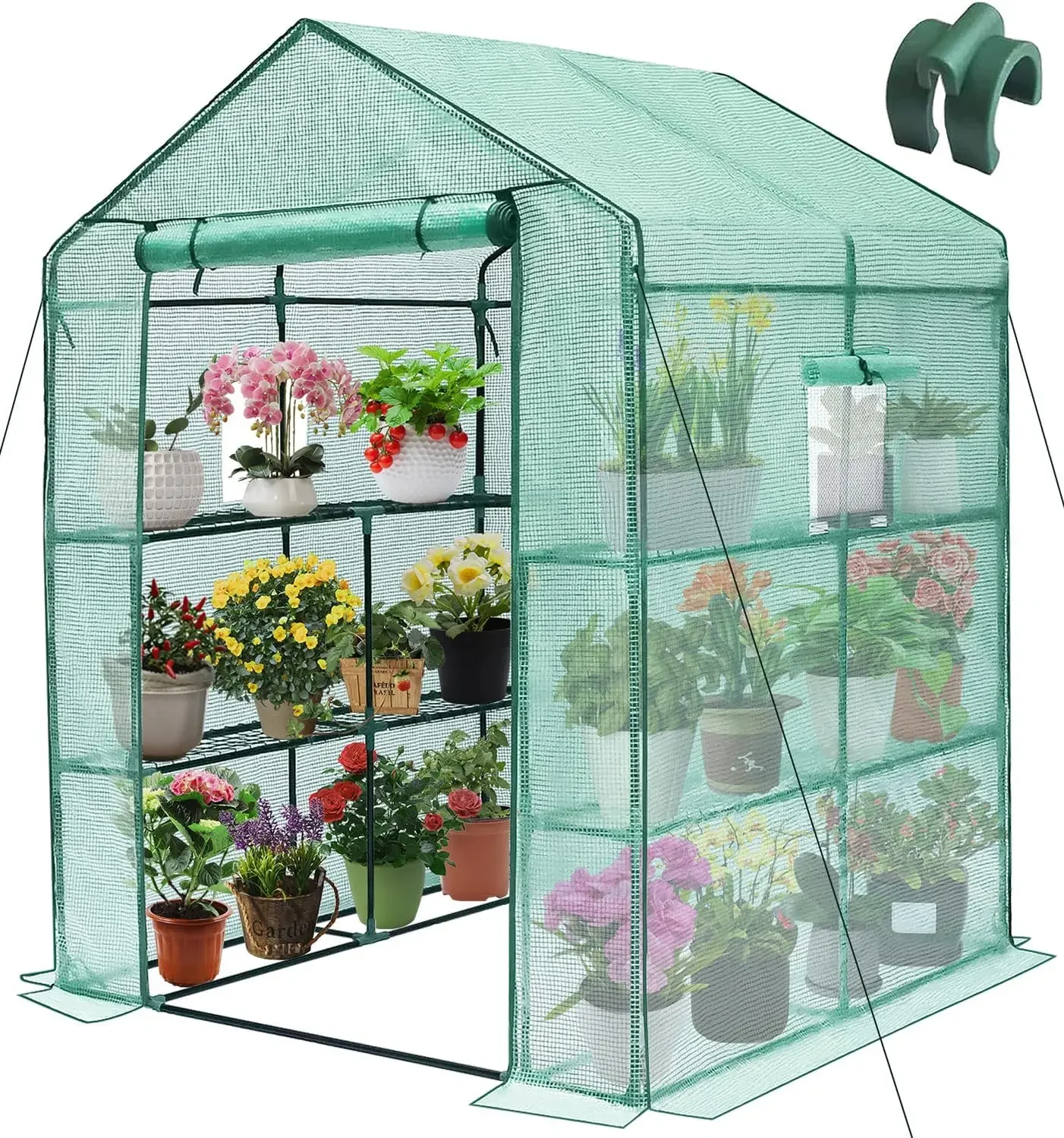 

Greenhouse, for Outdoors, Durable Green House Kit with Window, Thicken PE Cover, 3 Tiers 8 Shelves, Heavy Duty Walk in