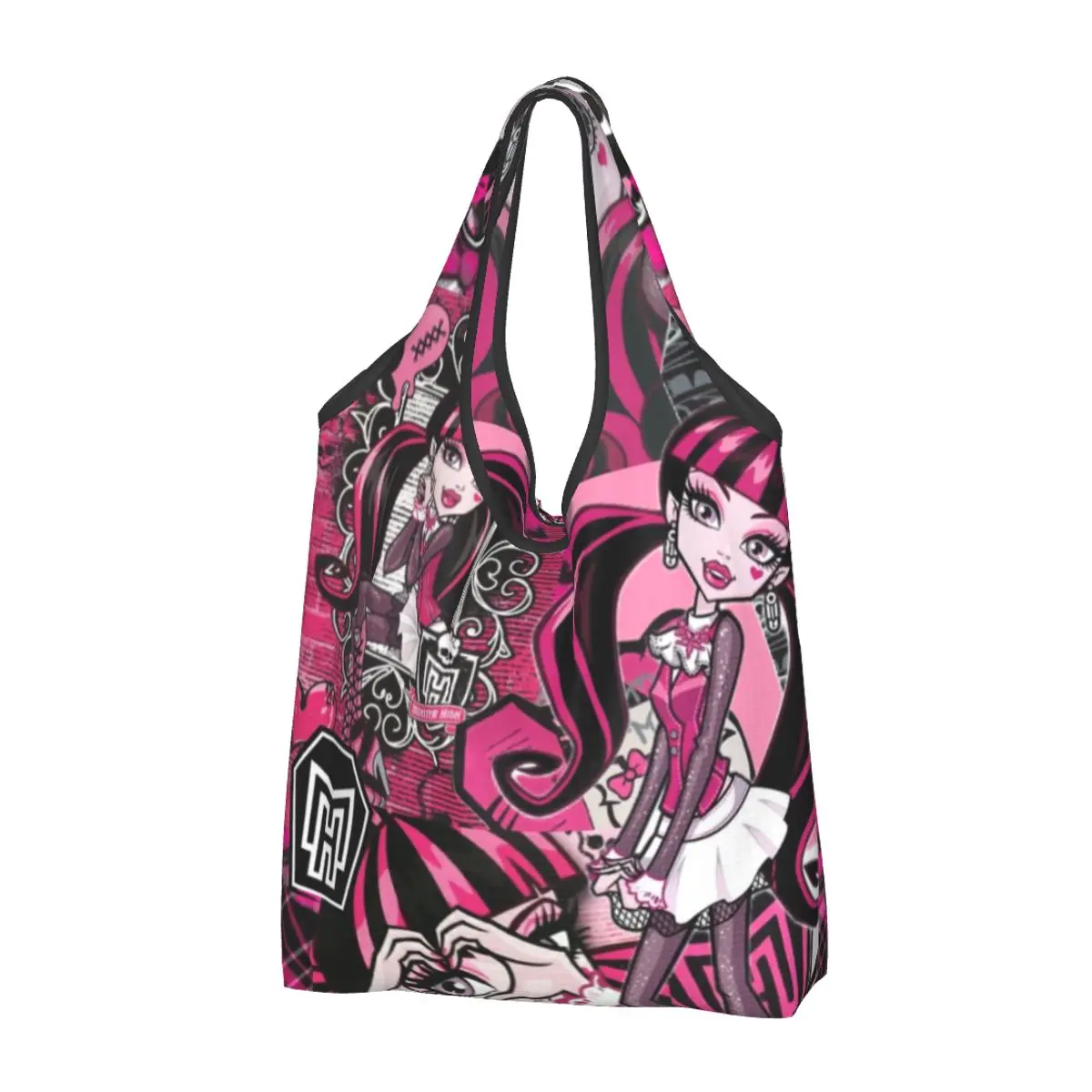 

Reusable Monster High Grocery Bag Foldable Machine Washable Elegant Ethnic Pattern Shopping Bags Large Eco Storage Bag