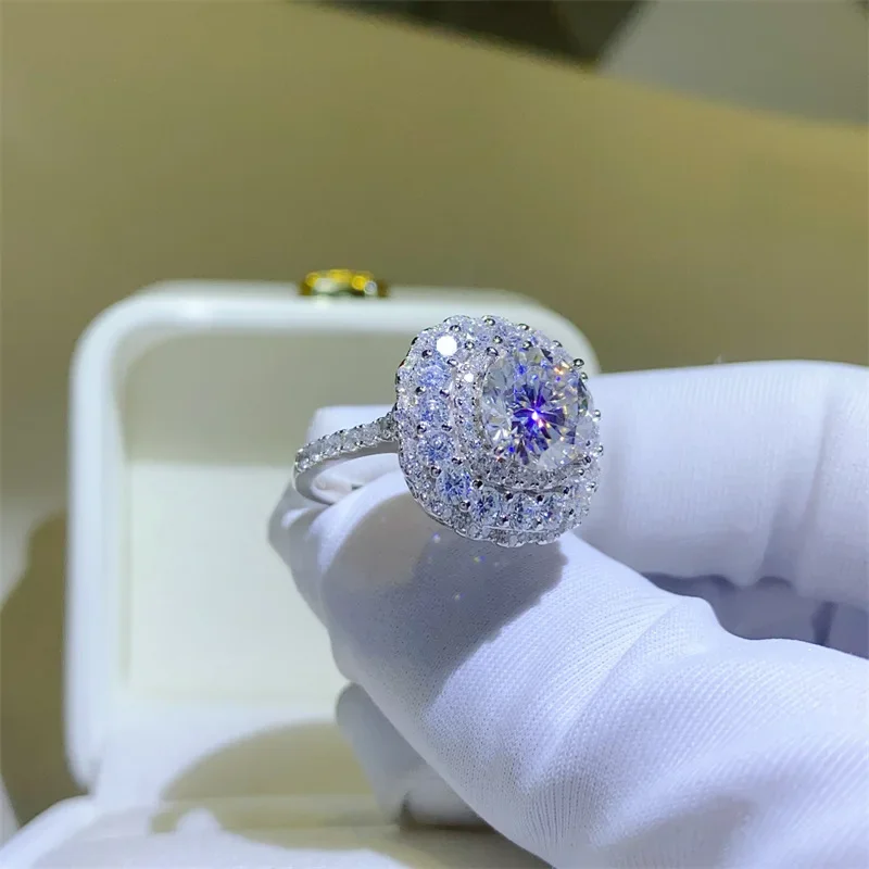 خاتم مويسانيتي معتمد من SACE GRA للنساء ، فضة إسترليني ، خاتم زفاف ، حفلة خطوبة ، مجوهرات راقية ، لون دي ، 2 قيراط