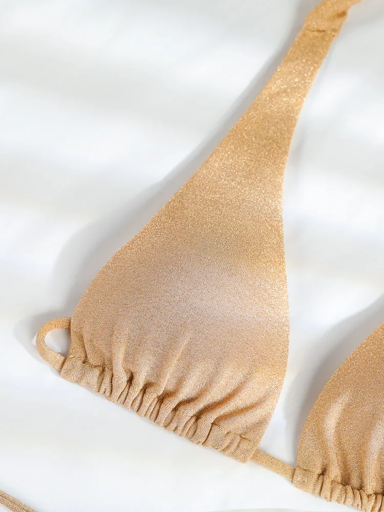 Miyouj 2025 Traje de baño Conjunto de bikini de color sólido Traje de baño de vendaje Traje de baño de bañador bajo Traje de baño sexy de dos piezas Ropa de baño de corte alto para mujer