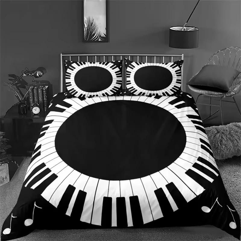 Piano Keyboard Duvet Cover Note Clef Staff Music Theme Bedding Set Microfiber Melody Music Geometric Quilt Cover Twin King Size