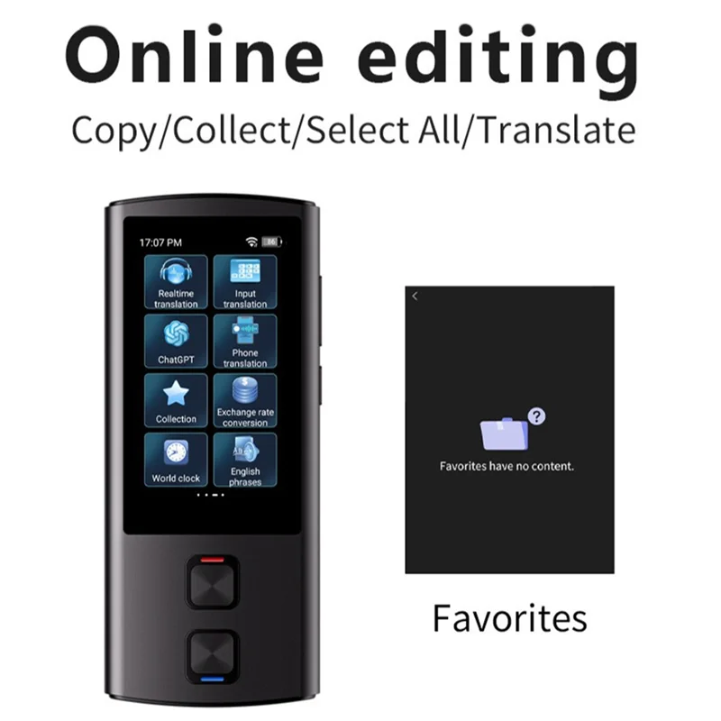 -BOFF T17 138 Traductor de voz bidireccional multilingüe Grabación de traducción de fotos WIFI Chatgpt Compatible con función en línea/sin conexión
