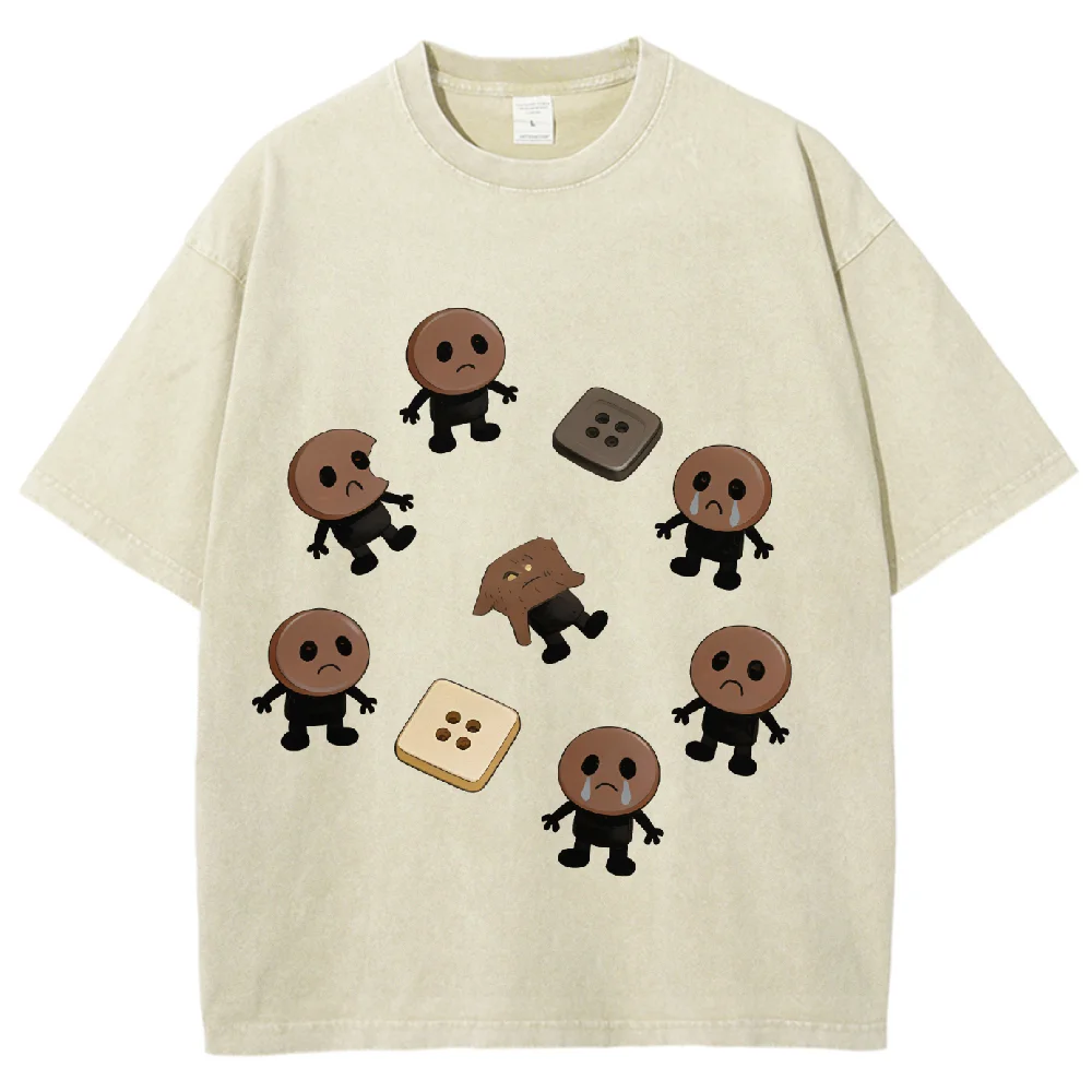 

Washed Fun Button Squad Pattern Oversized T Shirt Casual Unisex Cotton Graphic Tee for Trend Fans Summer Streetwear Harajuku Y2K