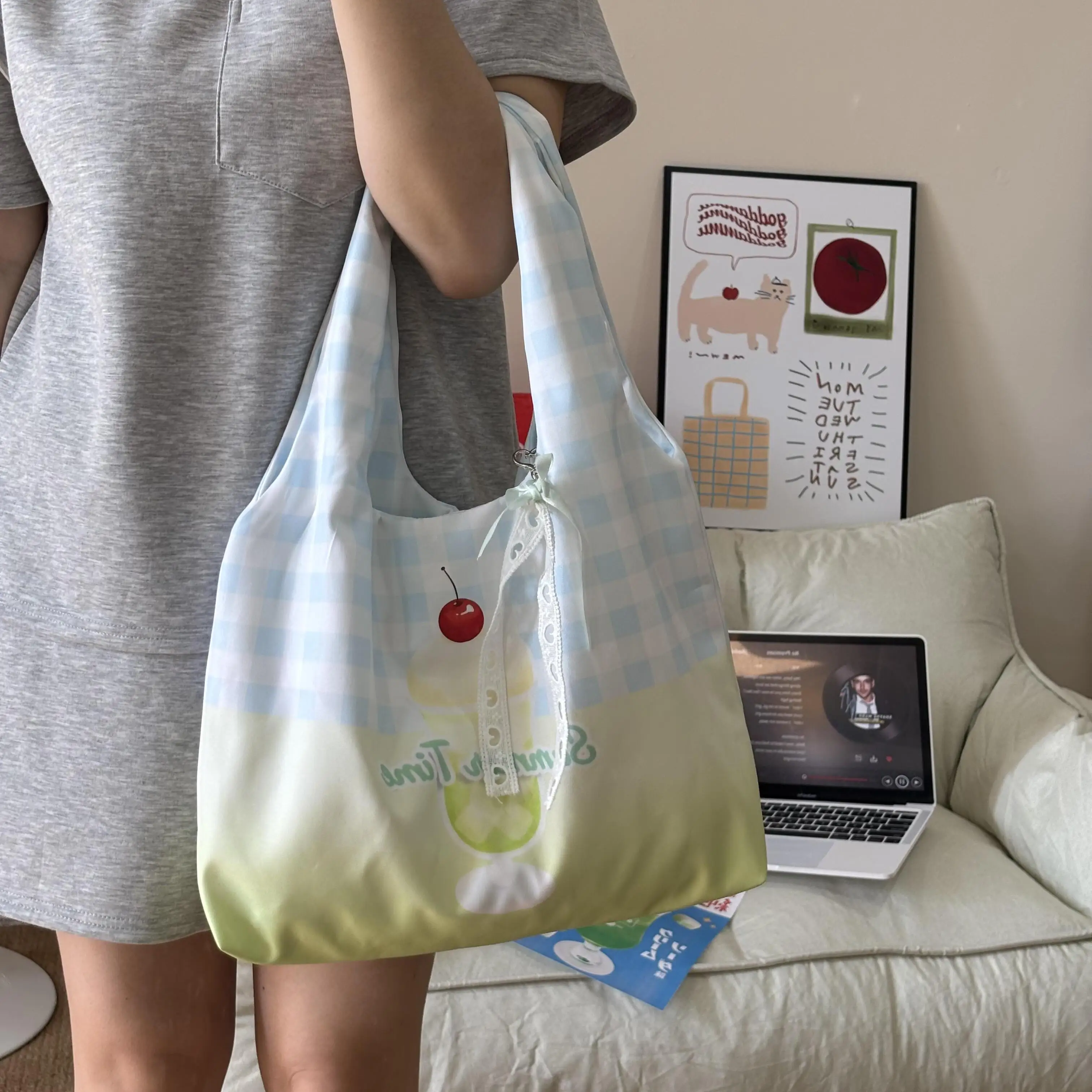 

Rock Sugar Sydney Shoulder Tote Bag Summer Commuter Wrist Bag Large Capacity Storage Canvas Bag