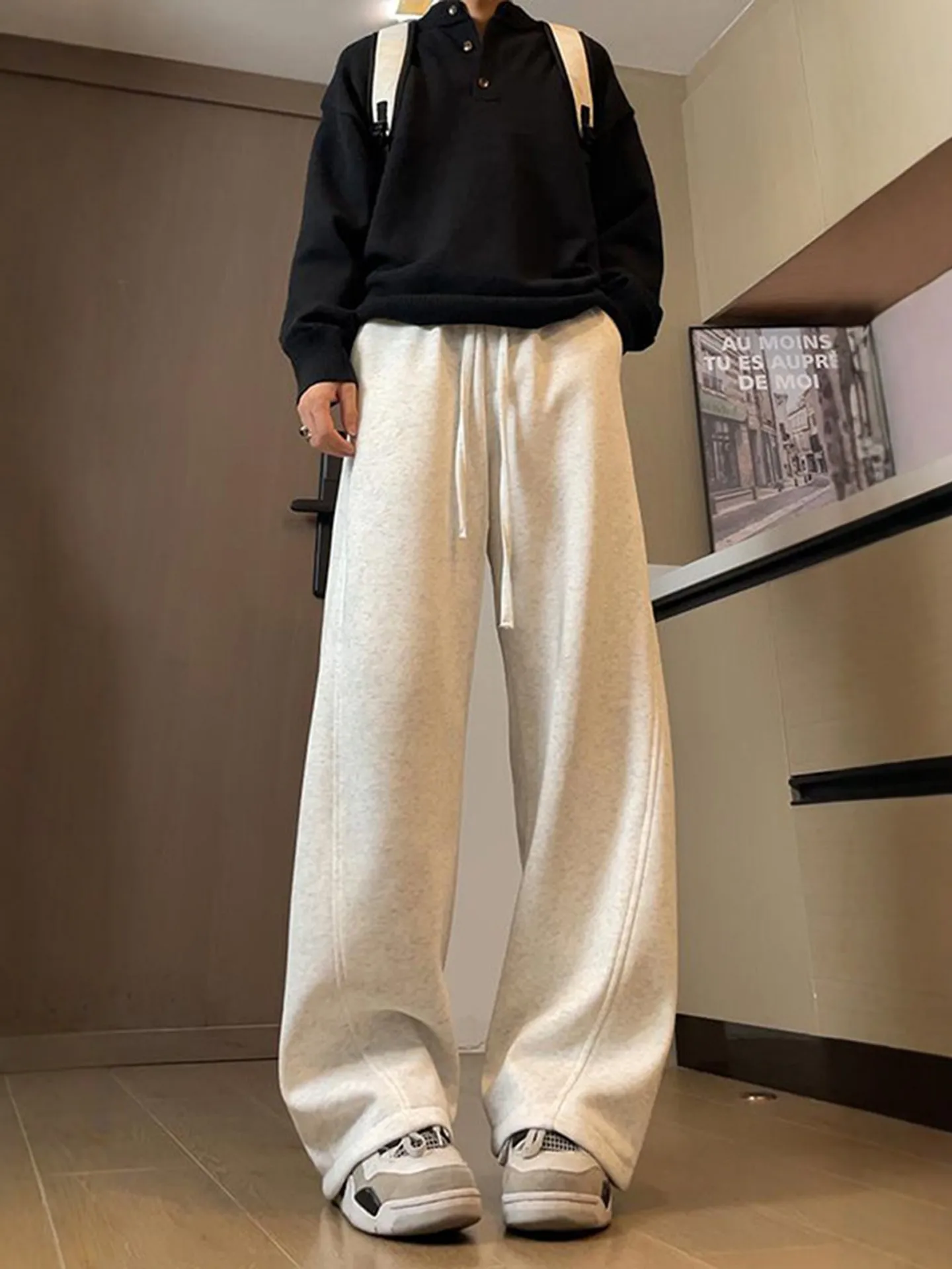 

Мужские брюки American Sle Thiened Fce на подкладке с наклонным вырезом и белым цветком, осень-зима, длинные прямые брюки с микронижками...