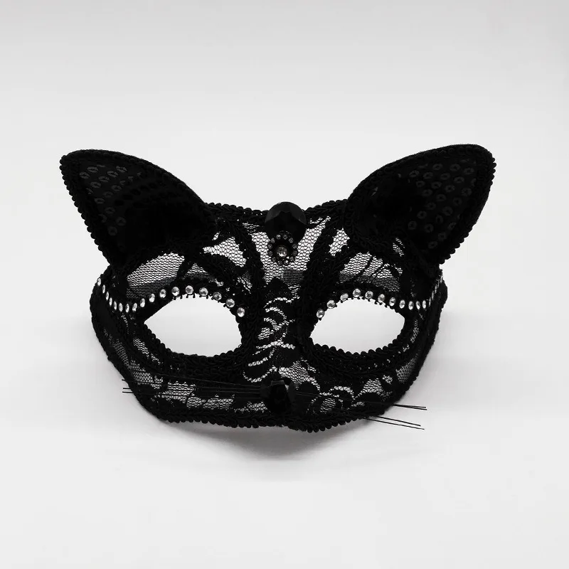 ลูกไม้ครึ่งหน้า Venetian Cat Mask สําหรับผู้หญิงผู้ชาย - ฮาโลวีนคอสเพลย์เครื่องแต่งกายอุปกรณ์เสริม Vintage Theme Party Masquerade