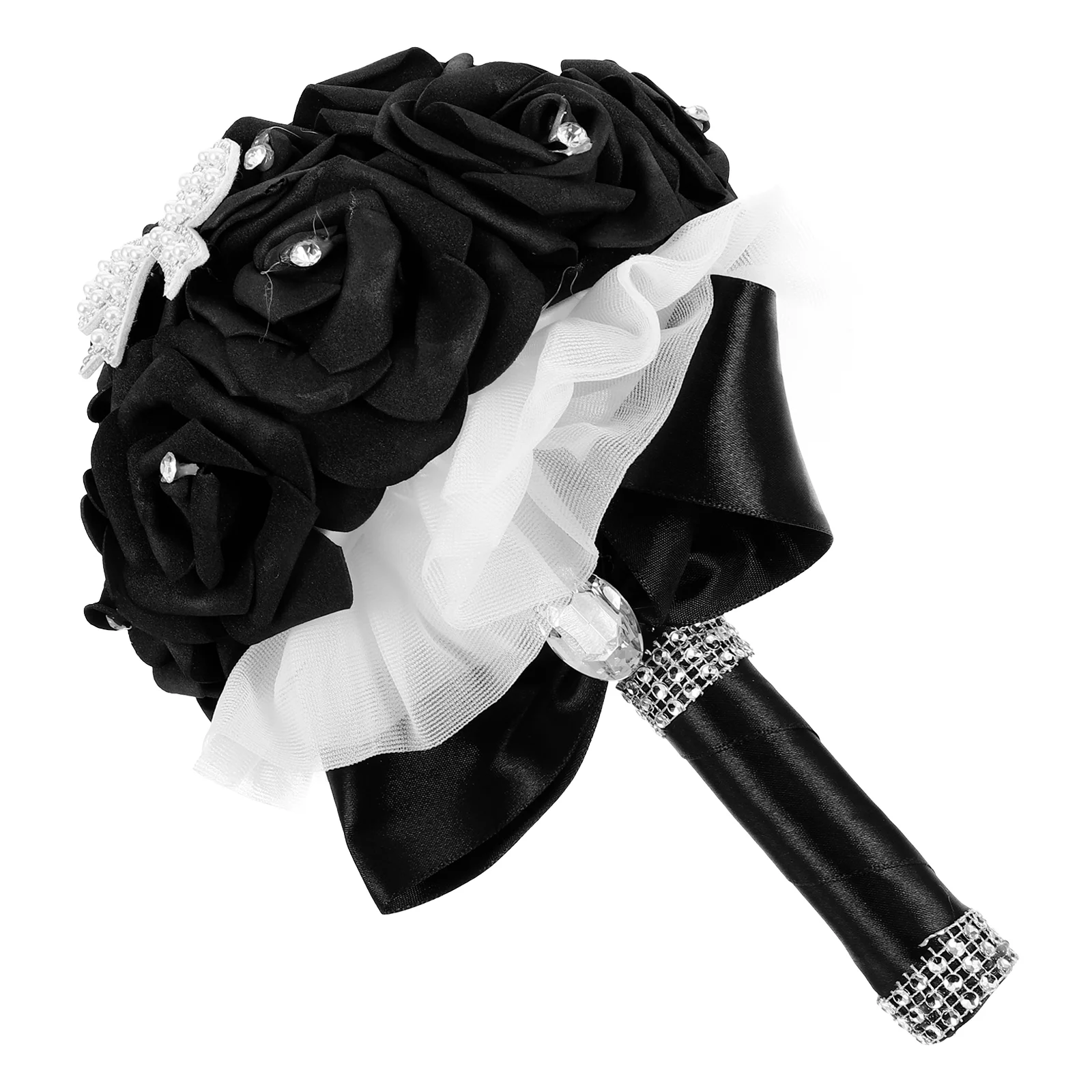 

Artificial Rose Holding Flowers Red Decor Wedding Fake Bouquet Rhinestones Black Bridesmaid