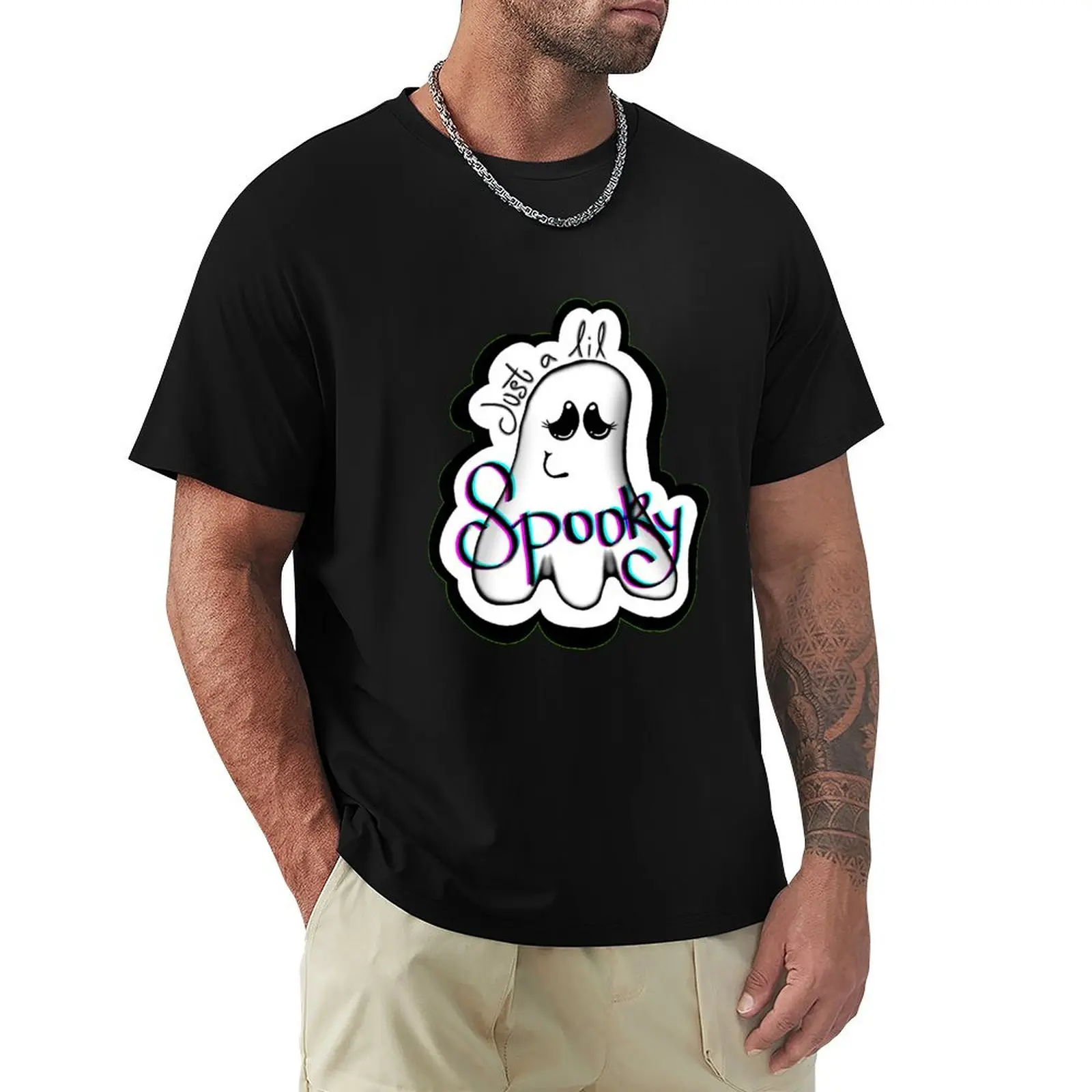

A lil Spooky Ghost T-Shirt blacks graphic t shirt vintage sports fans clothing for men