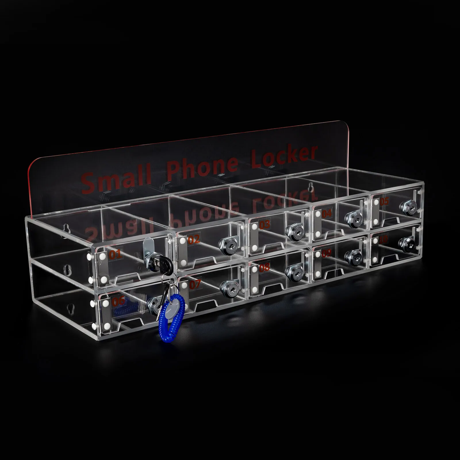 Clear 10 Slots Cell Phone Locker Box Cell Phone Storage Acrylic Cell Phone Lock Box with Door Locks 304 Stainless Steel Hinge