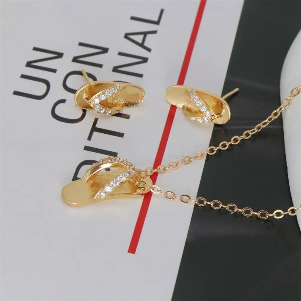 New Interesting Creative Design for Slippers Jewelry Set Of Earrings Pendant Necklace For Women Exquisite Zircon Micro Inlay