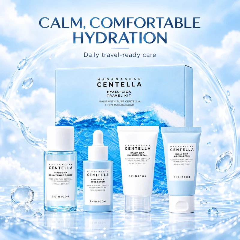 Centella Poremizing & Hyalu-Cica Travel Kit,Toner,Foam,Ampoule Serum,Light Gel Moisture Cream,Night Sleeping Pack 4pcs Gift Sets